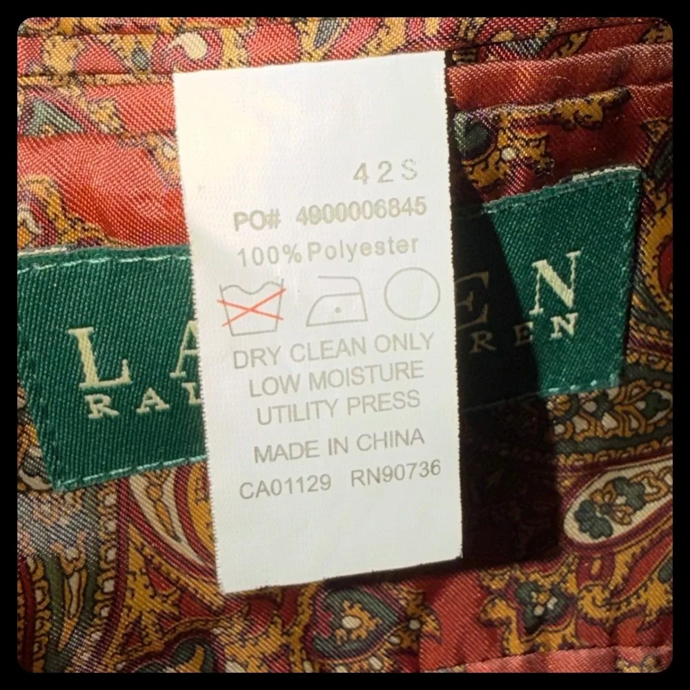 Lauren Ralph Lauren Blazer Mens 42S Tan Faux Suede Paisley Lining Sport Coat